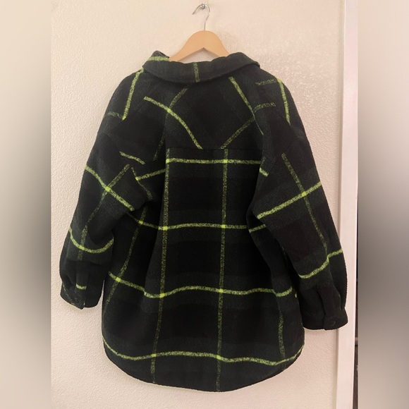 ZARA Oversized Plaid Shacket Coat Neon Green Black Wool Blend Y2K - Picture 3 of 14